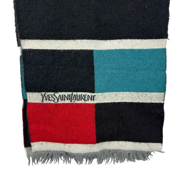 Yves Saint Laurent YSL Wool Scarf Colorblock Striped Fringe 60 Inch - Picture 1 of 10